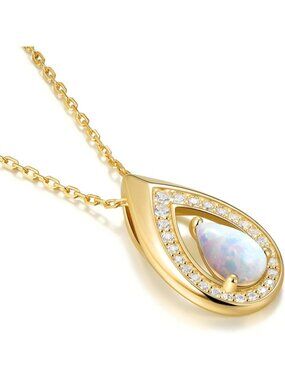 Elegant Birthstone Teardrop Necklace - 14K Gold Plated & Sterling Silver Charm